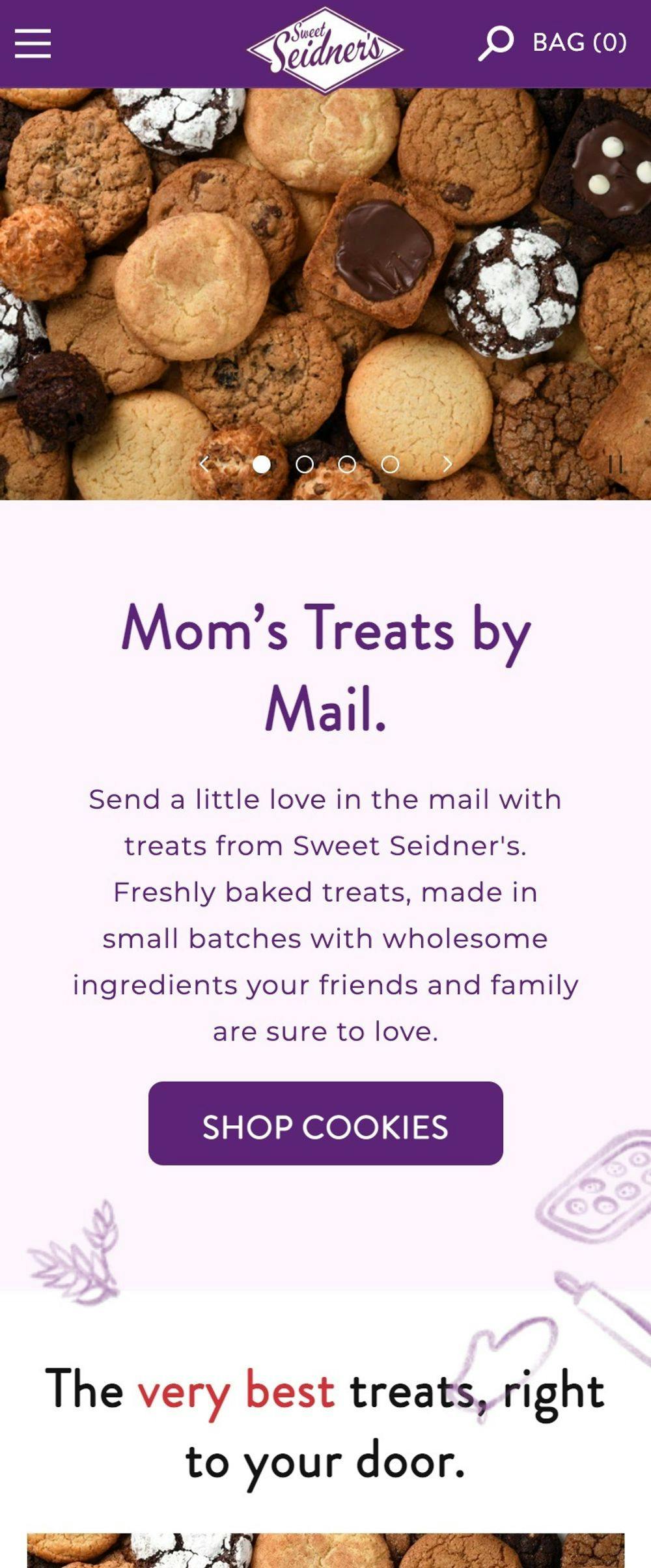 Sweet Seidner's Bakeshop mobile homepage